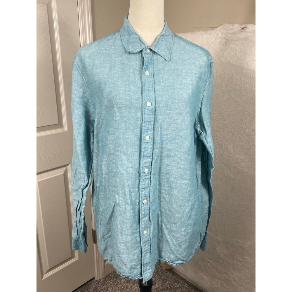Michael Kors‎ Women's Large Button Down Shirt Long Sleeve Blue Coastal Chic